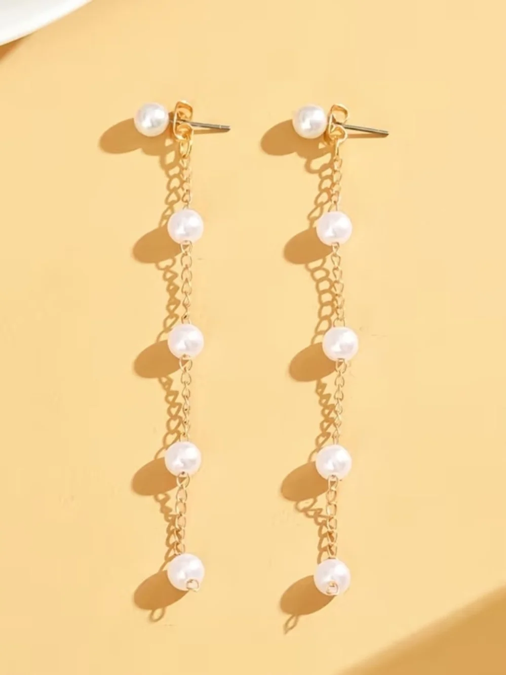 Gold Tone Chain Pearl Drop Earrings - Women Jewelry